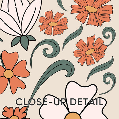 Set of 3 Boho Wall Prints, Boho Wall Art, Boho Home Decor, Retro Flower Poster, Vibrant Floral Poster, Beige, Mid-Century Style Art B019