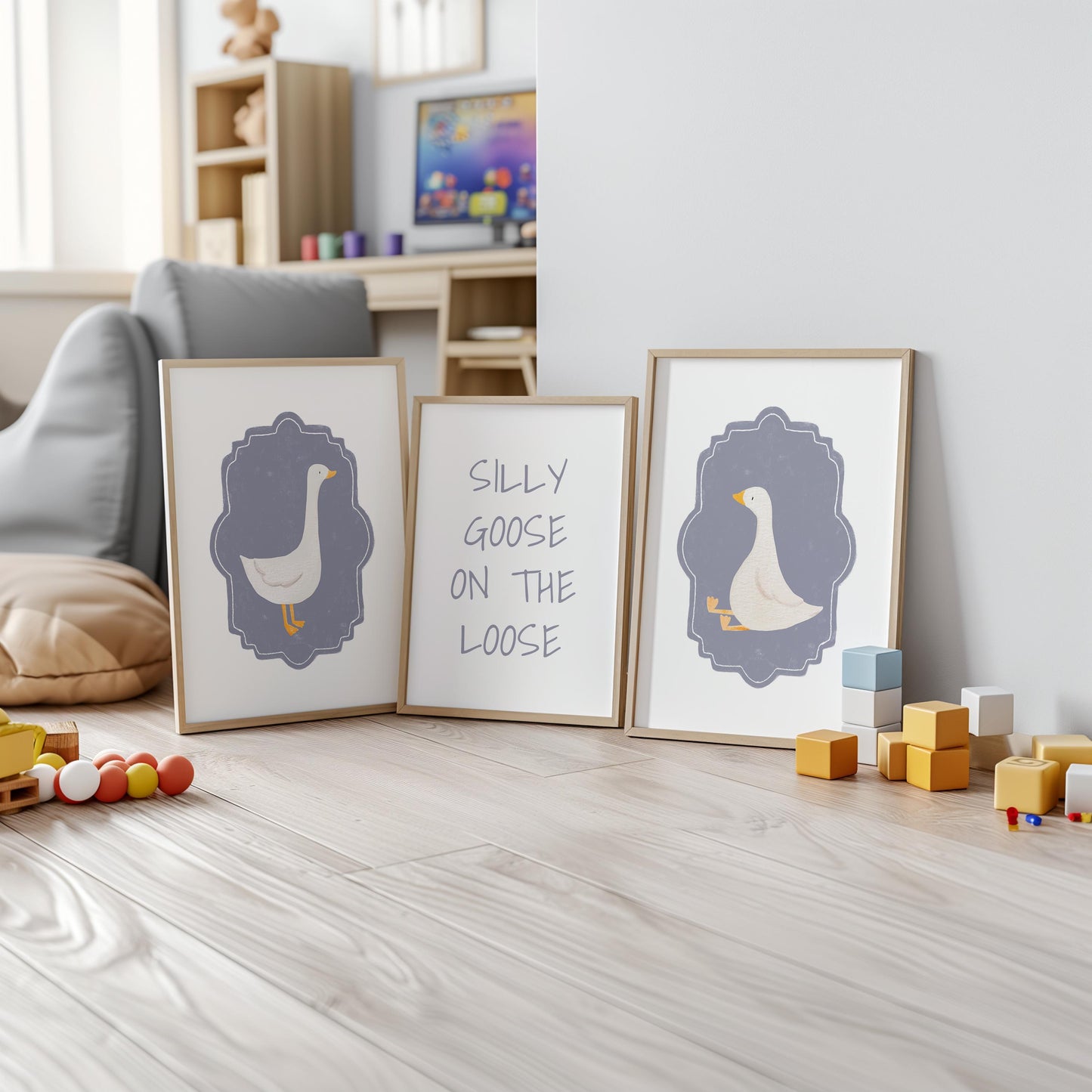 Silly Goose Print Set, Pastel Nursery Wall Art N231