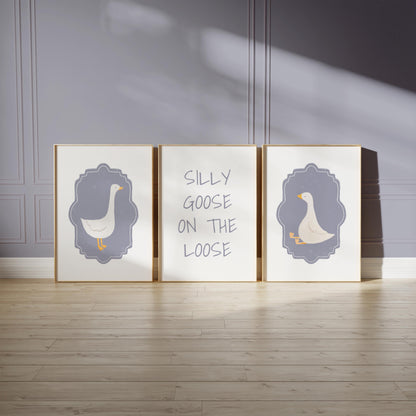 Silly Goose Print Set, Pastel Nursery Wall Art N231