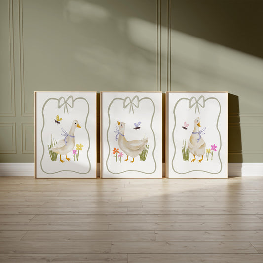 Silly Goose Print Set - Cottagecore Farm Animal Nursery Art N229