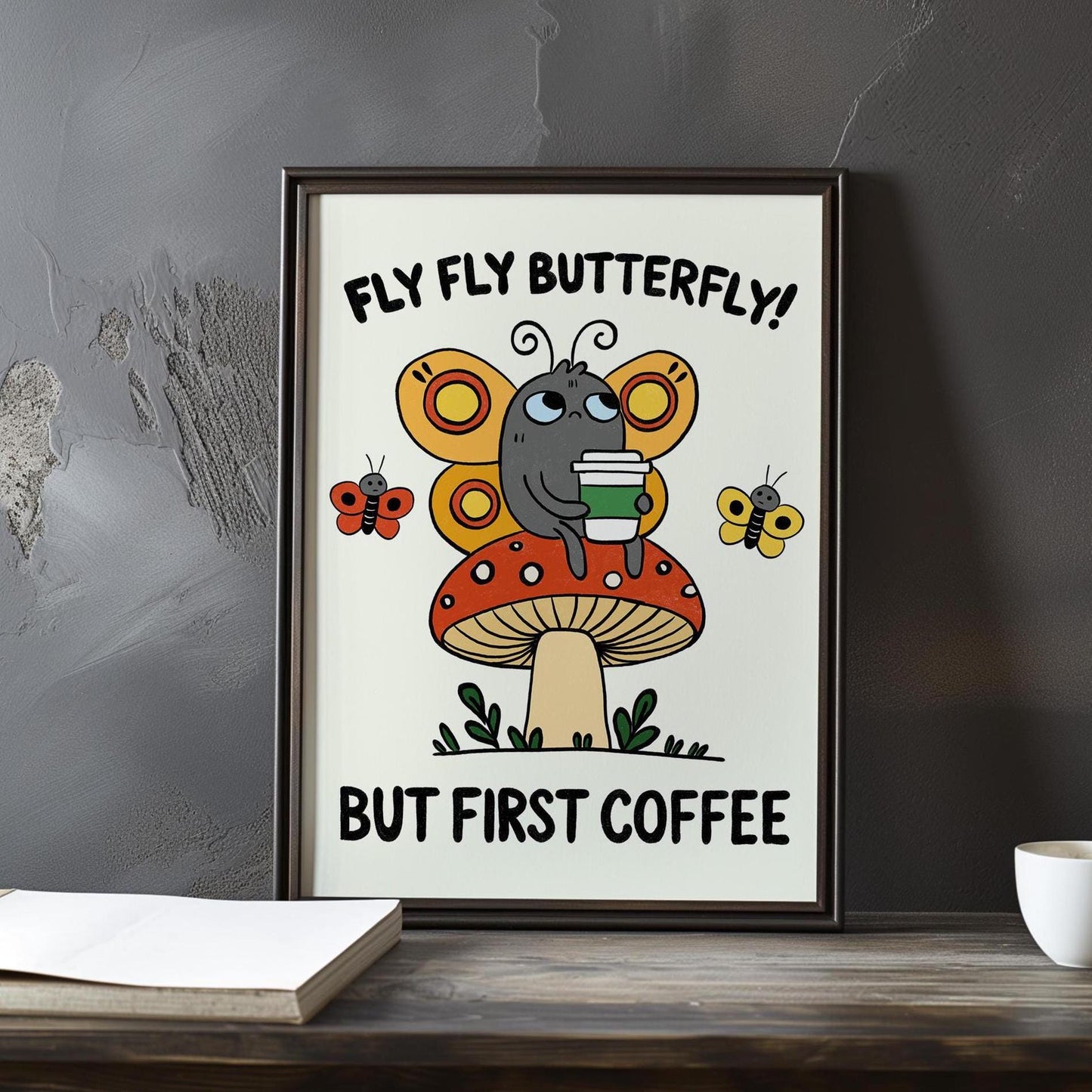 Butterfly Coffee Art Print, Whimsical Kitchen Decor MR2