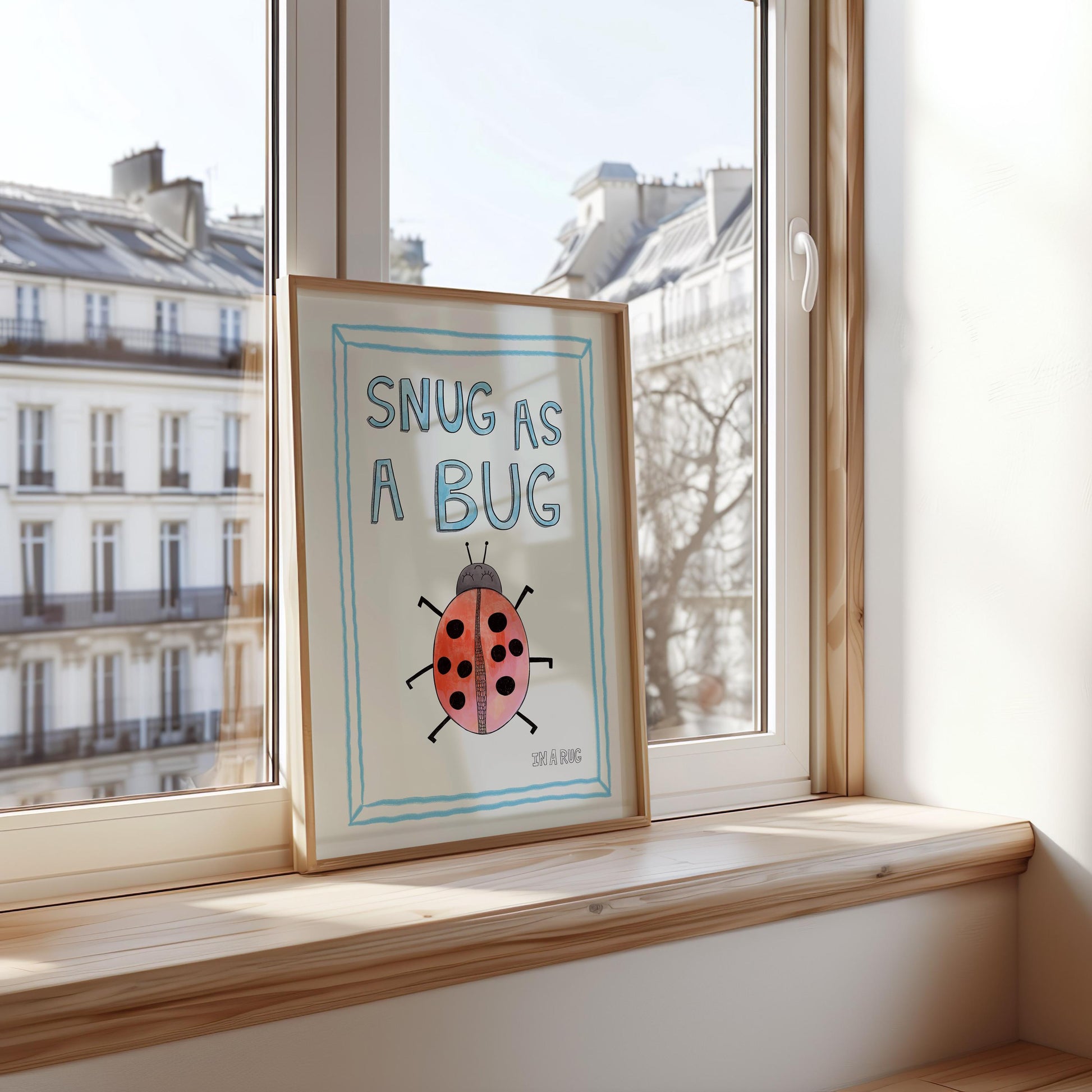 Snug as a Bug In A Rug Print, Ladybug Hand Drawing Nursery Wall Art, Apartment Quirky Decor, Kids Playroom Prints, Cute Nursery Poster MR12