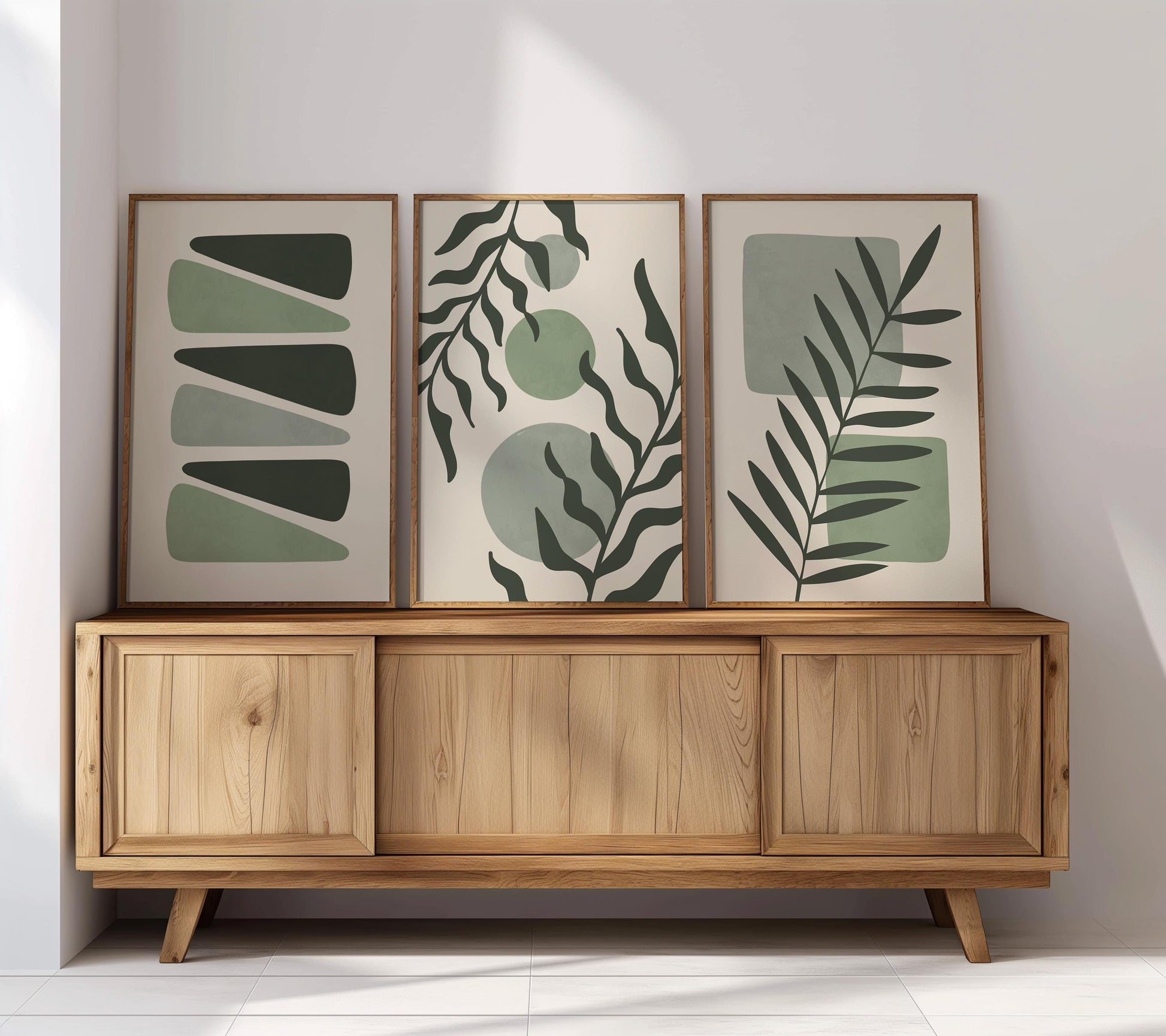Boho Abstract Prints, Set of 3 Boho Wall Art, Calming Sage Green Home Wall Decor, Floral Posters, Minimalist Earthy geometric prints B27