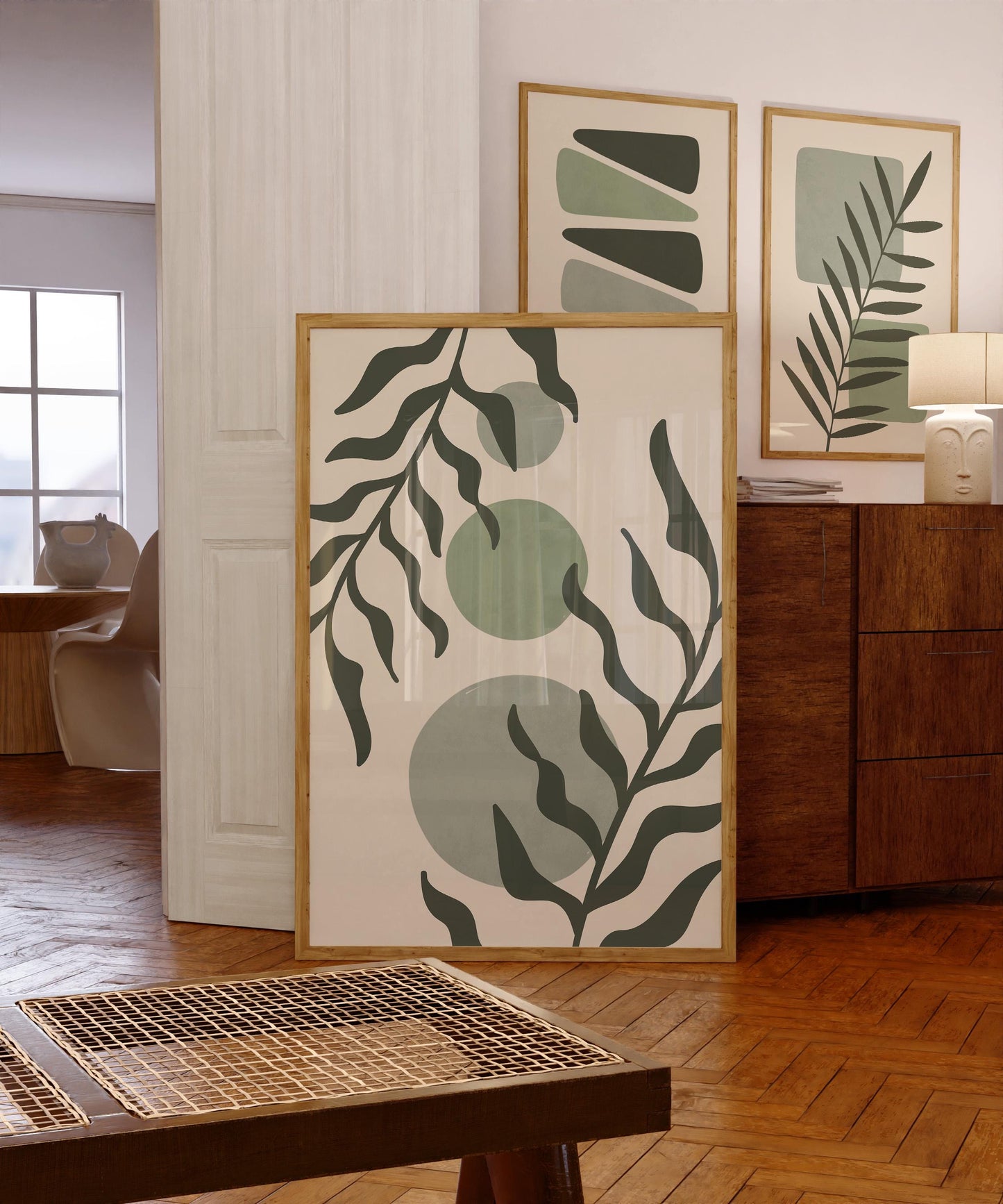 Boho Abstract Prints, Set of 3 Boho Wall Art, Calming Sage Green Home Wall Decor, Floral Posters, Minimalist Earthy geometric prints B27