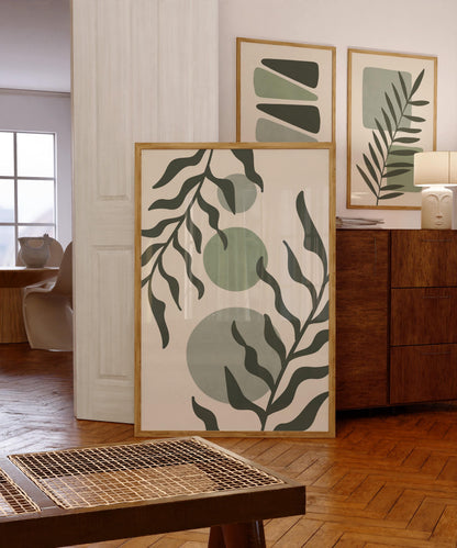 Boho Abstract Prints, Set of 3 Boho Wall Art, Calming Sage Green Home Wall Decor, Floral Posters, Minimalist Earthy geometric prints B27