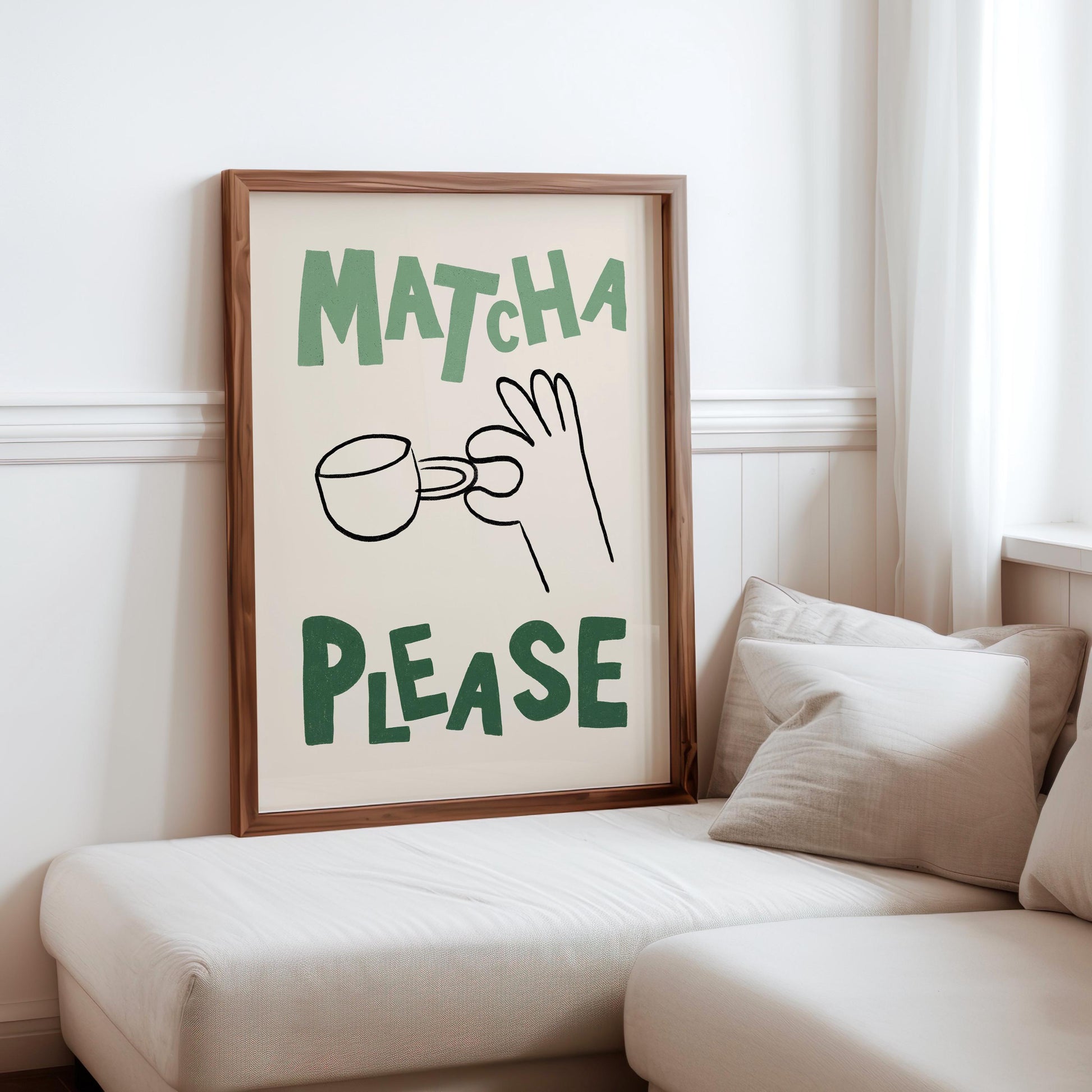 Matcha Please Hand-Drawn Poster, Playful Kitchen Art Print (Physical Paper Print) MR9