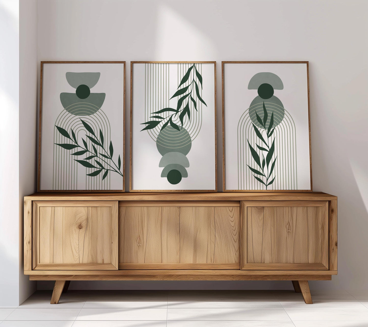 Boho Wall Prints, Set of 3 Wall Art, Sage Green Wall Prints, Boho Abstract Posters, Geometric Wall Poster, Bedroom Floral Wall Decor B022