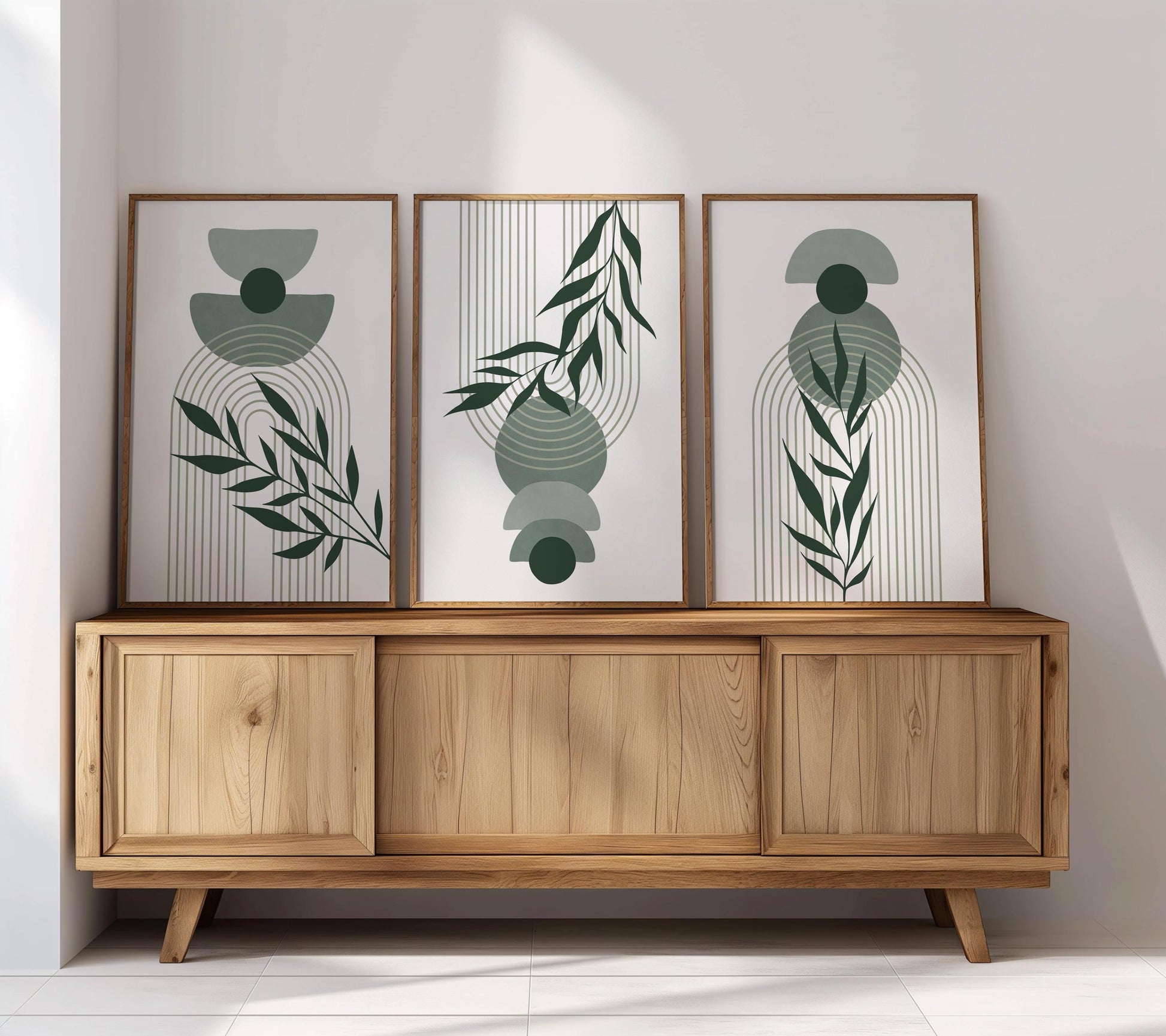 Boho Wall Prints, Set of 3 Wall Art, Sage Green Wall Prints, Boho Abstract Posters, Geometric Wall Poster, Bedroom Floral Wall Decor B022