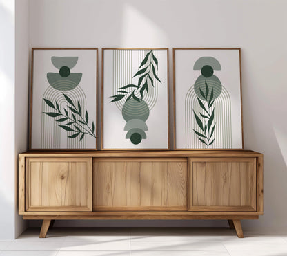 Boho Wall Prints, Set of 3 Wall Art, Sage Green Wall Prints, Boho Abstract Posters, Geometric Wall Poster, Bedroom Floral Wall Decor B022