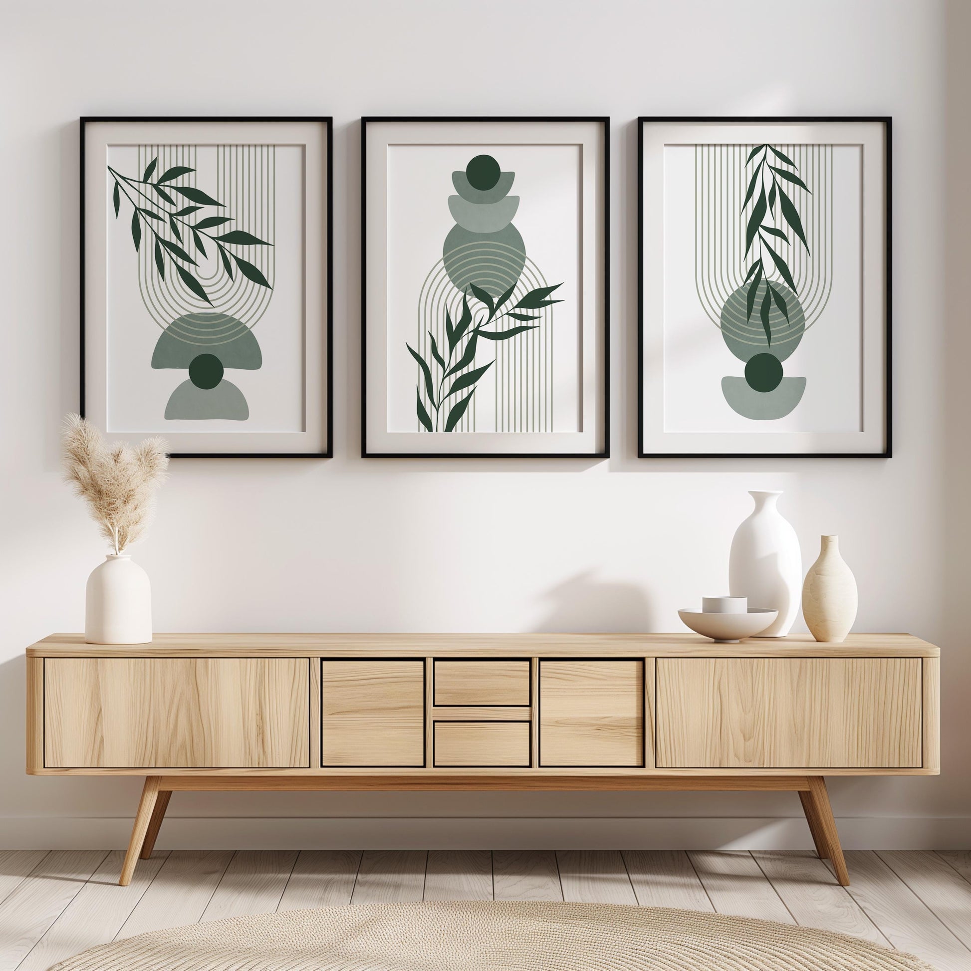 Boho Wall Prints, Set of 3 Wall Art, Sage Green Wall Prints, Boho Abstract Posters, Geometric Wall Poster, Bedroom Floral Wall Decor B022