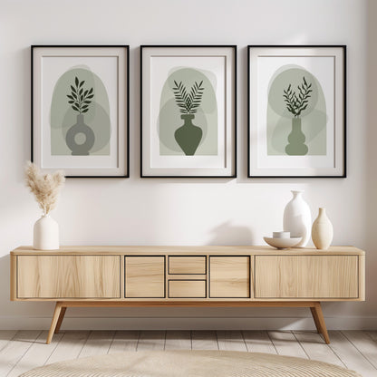 Boho Wall Prints, Set of 3 Boho Vase Wall Art, Sage Green Prints, Boho Abstract Posters, Geometric Home Poster, Calm Botanical Decor B025