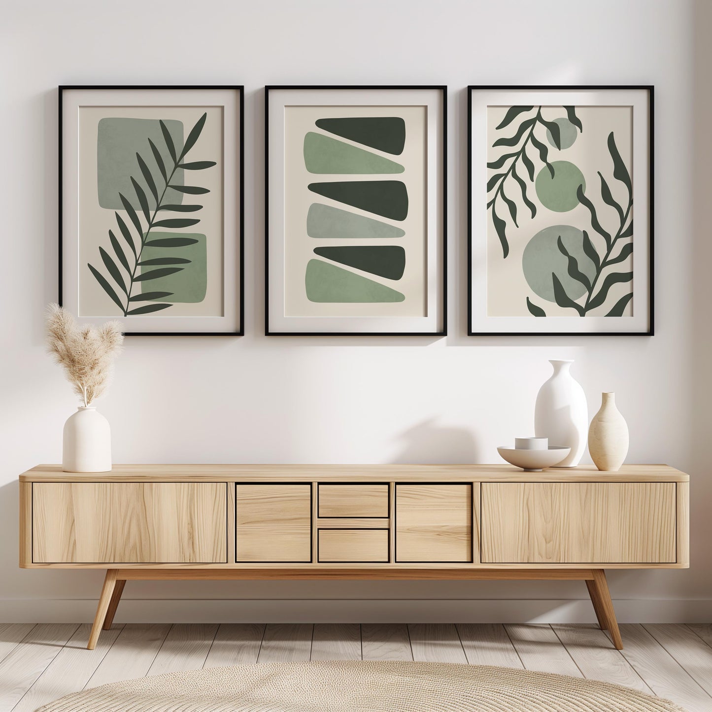 Boho Abstract Prints, Set of 3 Boho Wall Art, Calming Sage Green Home Wall Decor, Floral Posters, Minimalist Earthy geometric prints B27