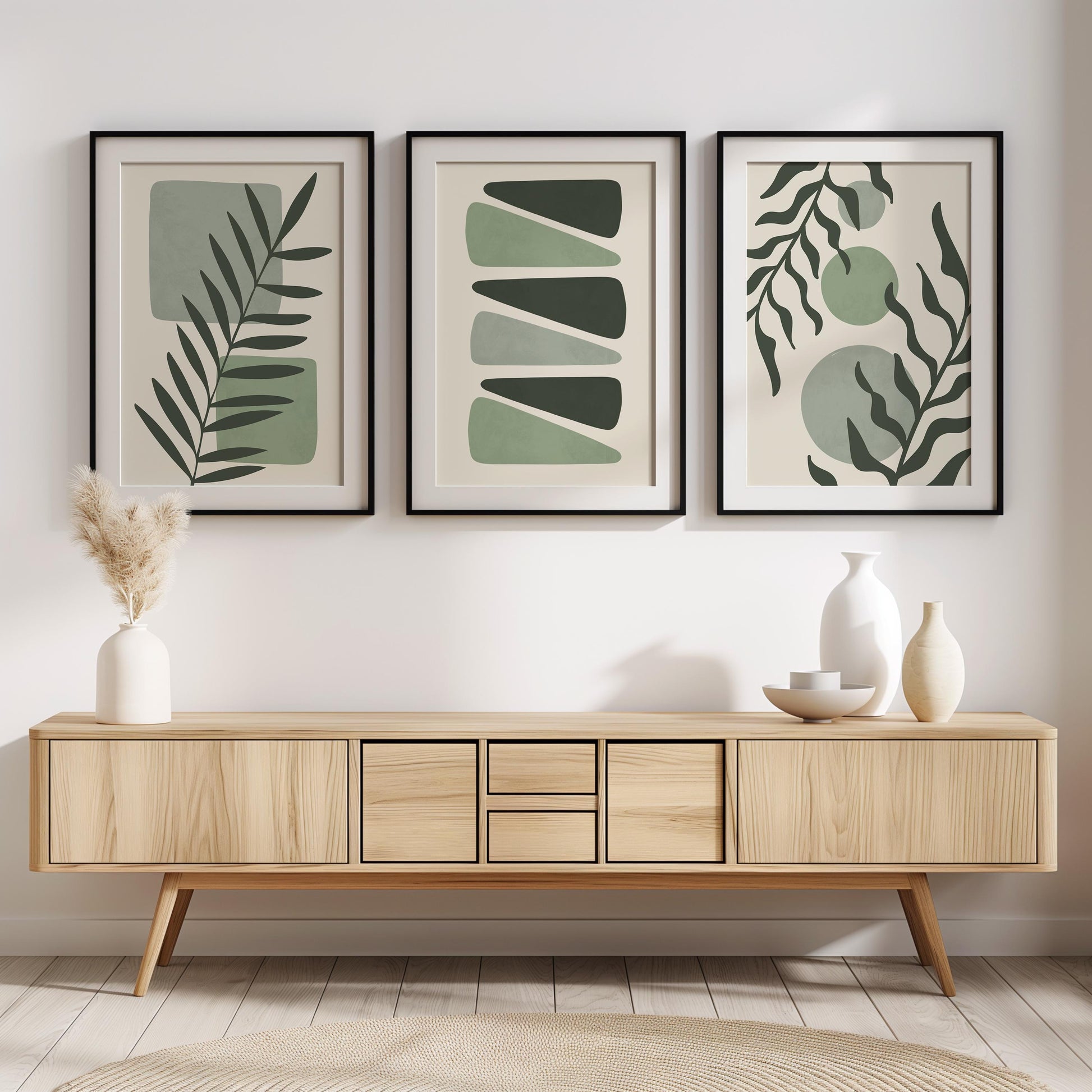 Boho Abstract Prints, Set of 3 Boho Wall Art, Calming Sage Green Home Wall Decor, Floral Posters, Minimalist Earthy geometric prints B27