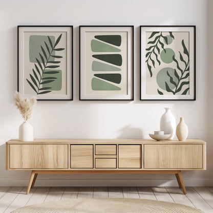 Boho Abstract Prints, Set of 3 Boho Wall Art, Calming Sage Green Home Wall Decor, Floral Posters, Minimalist Earthy geometric prints B27