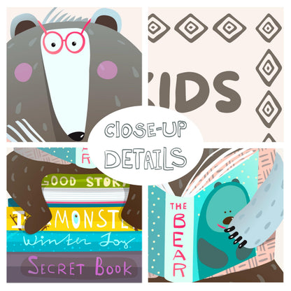 Cool Kids Read Books Print, Reading Poster, Kids Book Nook Art MR17