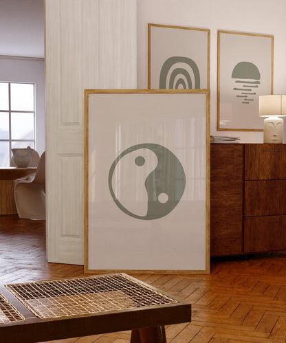 Boho Wall Art Prints, Set of 3 Earth Tone Boho Home Decor, Boho Abstract Geometric Posters, Rainbow Living Room Art, Yin Yang Symbol Art B29