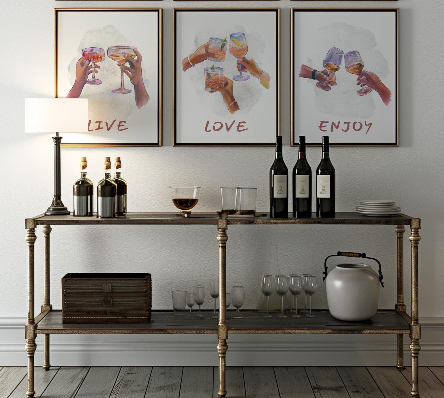 Cocktail Art Prints Set of 3 | Hand-Illustrated Bar Cart Decor (D127)