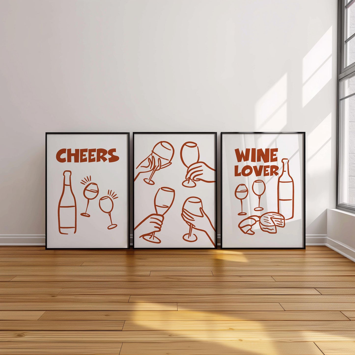 Wine Lover Line Art Print Set, Minimalist Kitchen Bar Decor D128