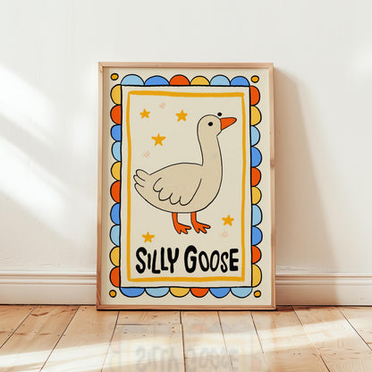 Silly Goose Nursery Print, Retro Animal Poster MR7