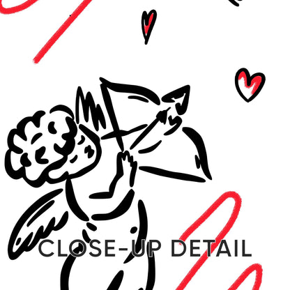 Romantic Line Art Print Set – Cupid, Candles, Wine (Shipped Print) D130