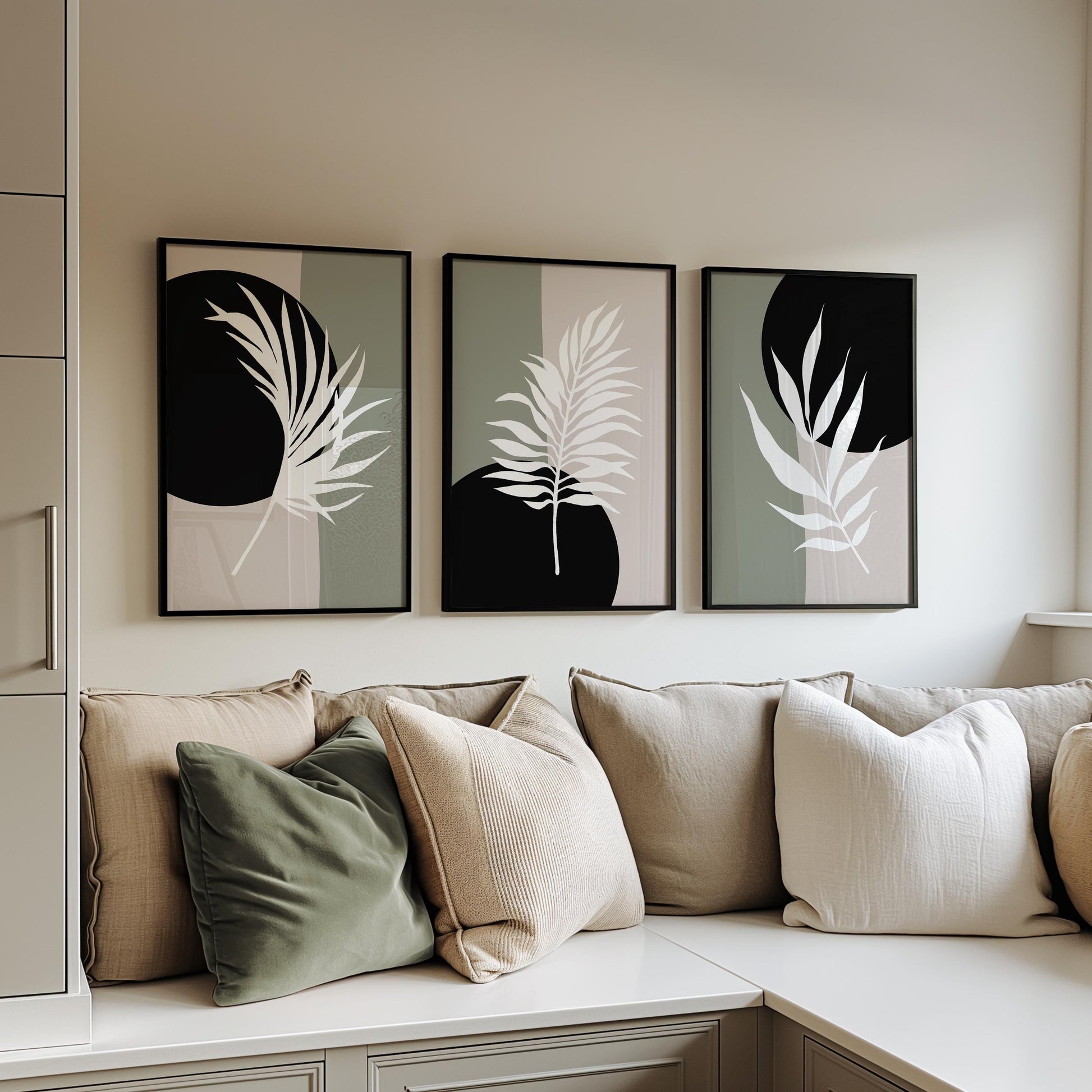 Modern Minimalist Botanical Wall Art Set of 3, Neutral Abstract Plant Prints, Scandinavian Home Decor, Living Room or Bedroom Art B36