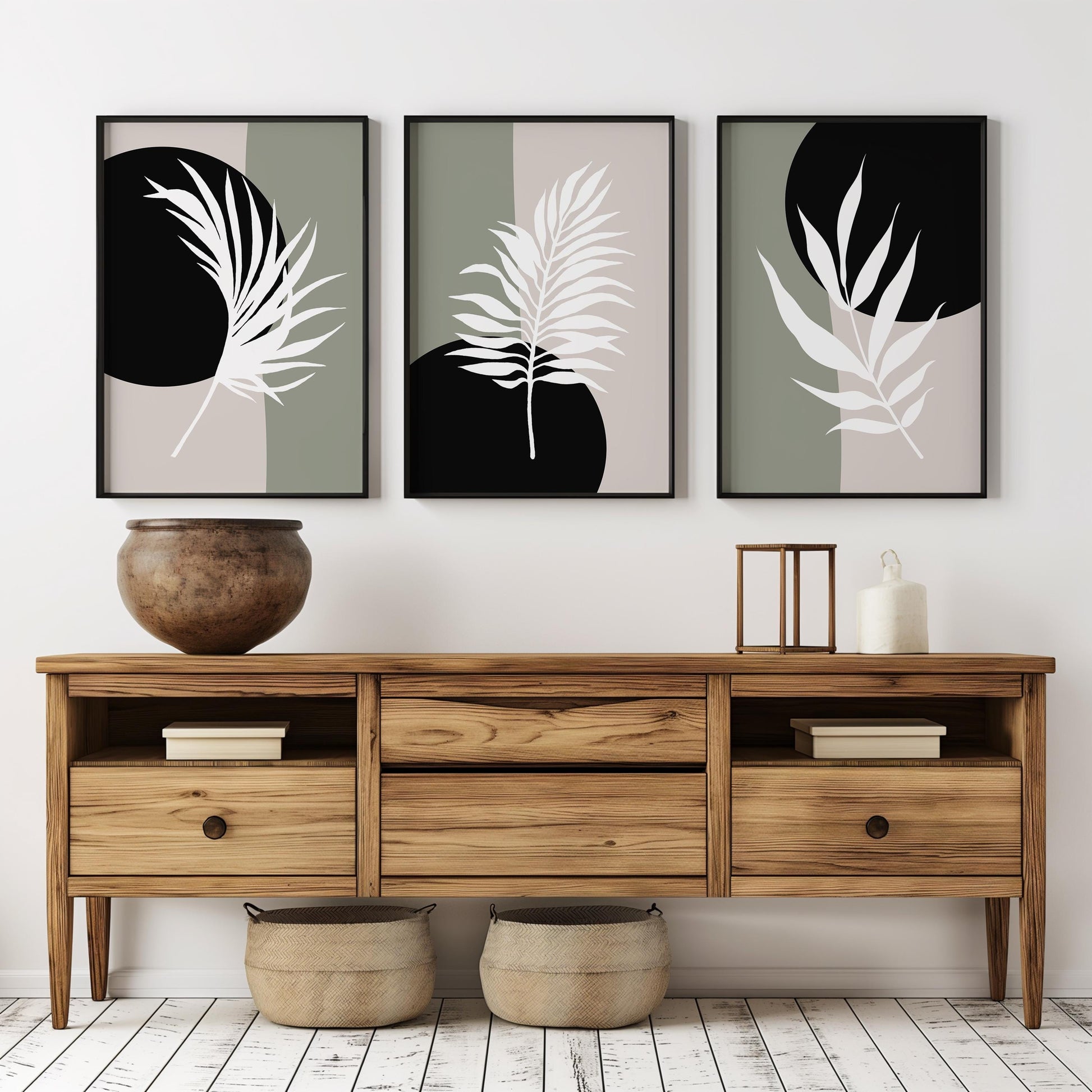 Modern Minimalist Botanical Wall Art Set of 3, Neutral Abstract Plant Prints, Scandinavian Home Decor, Living Room or Bedroom Art B36