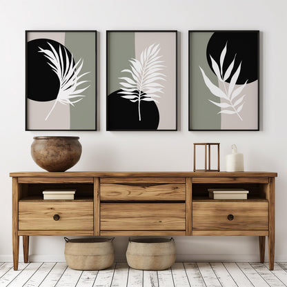 Modern Minimalist Botanical Wall Art Set of 3, Neutral Abstract Plant Prints, Scandinavian Home Decor, Living Room or Bedroom Art B36