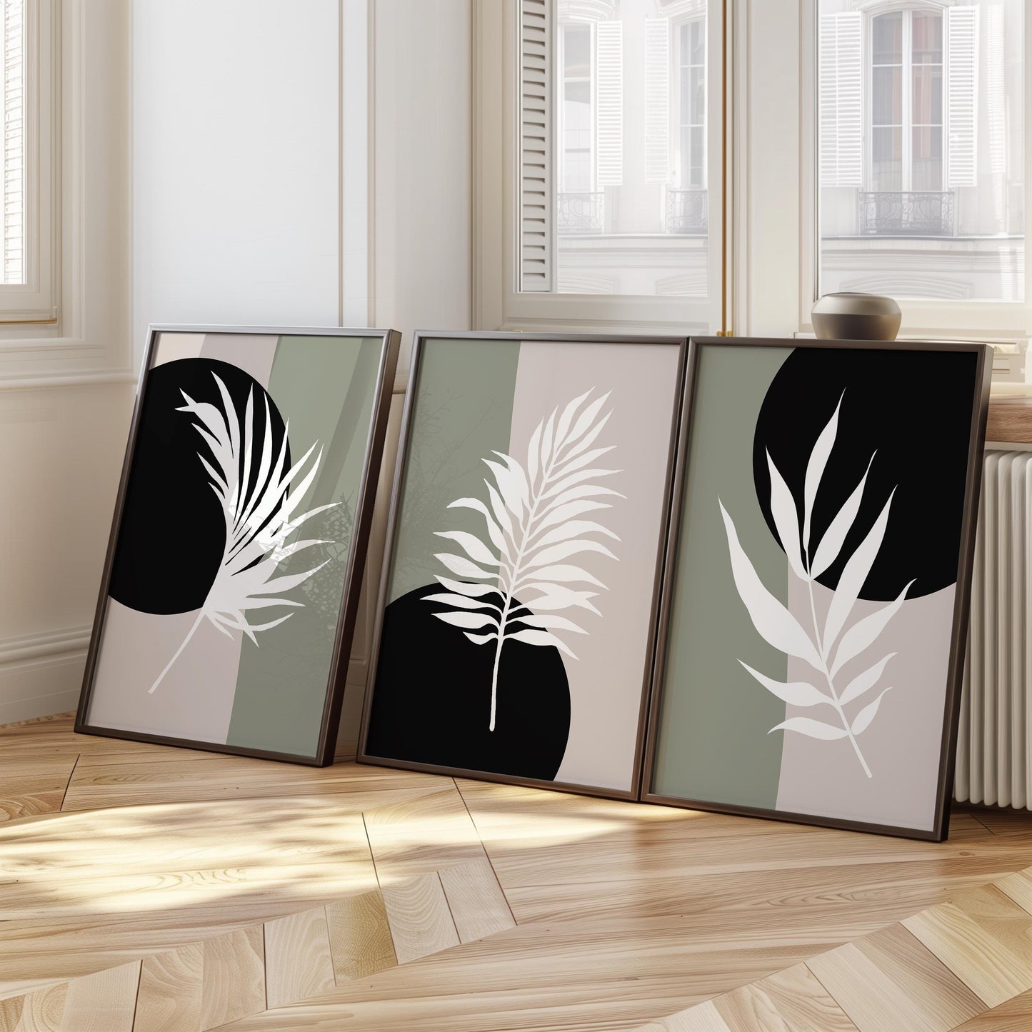 Modern Minimalist Botanical Wall Art Set of 3, Neutral Abstract Plant Prints, Scandinavian Home Decor, Living Room or Bedroom Art B36
