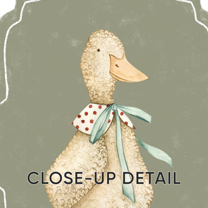 Vintage Farmhouse Goose Nursery Print, Plaid Floral Wall Art N234