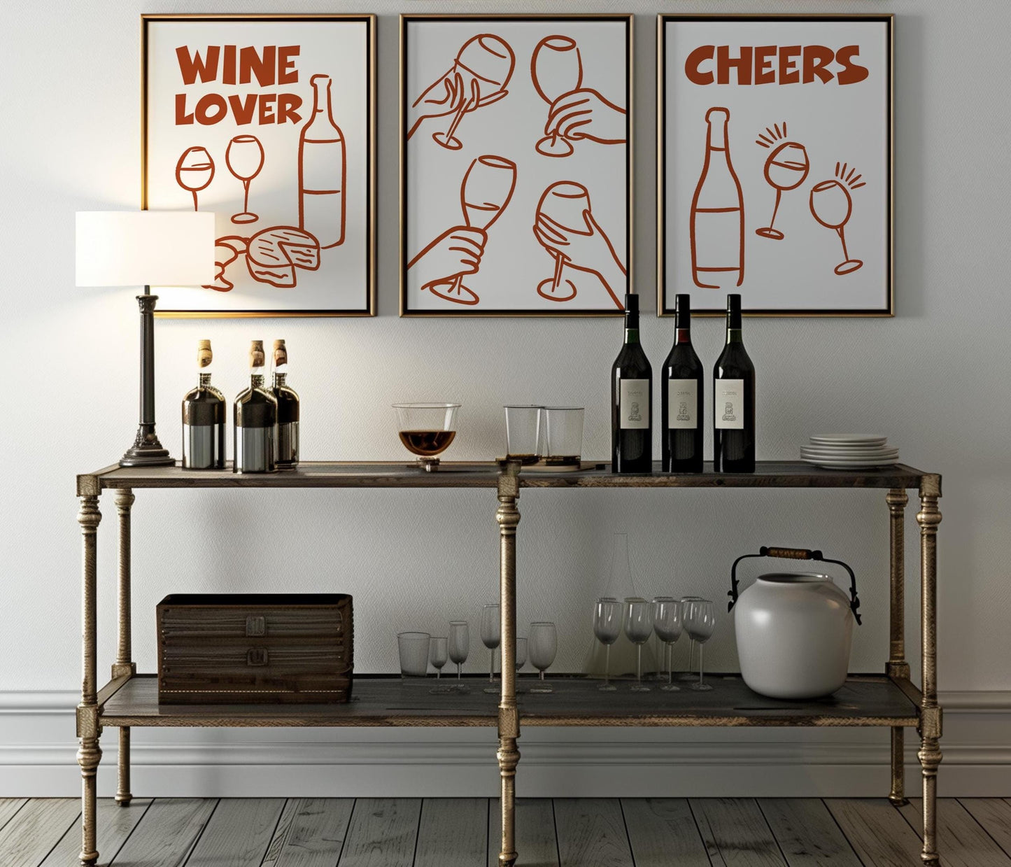 Wine Lover Line Art Print Set, Minimalist Kitchen Bar Decor D128