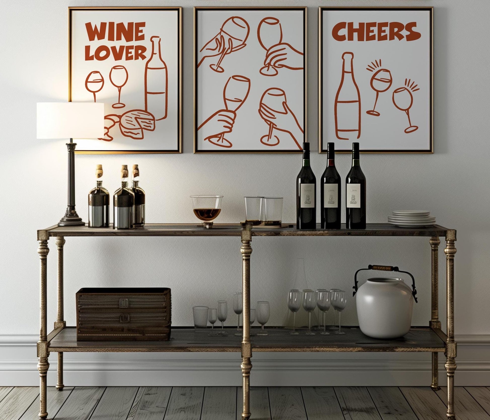 Wine Lover Line Art Print Set, Minimalist Kitchen Bar Decor D128