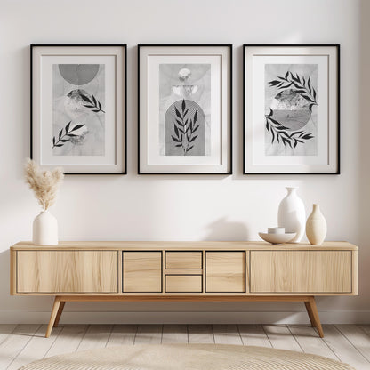 Japandi Wall Art Set of 3 – Abstract Botanical and Arch Prints | Neutral Line Art Posters for Bedroom or Living Room, Minimal Boho Decor B31