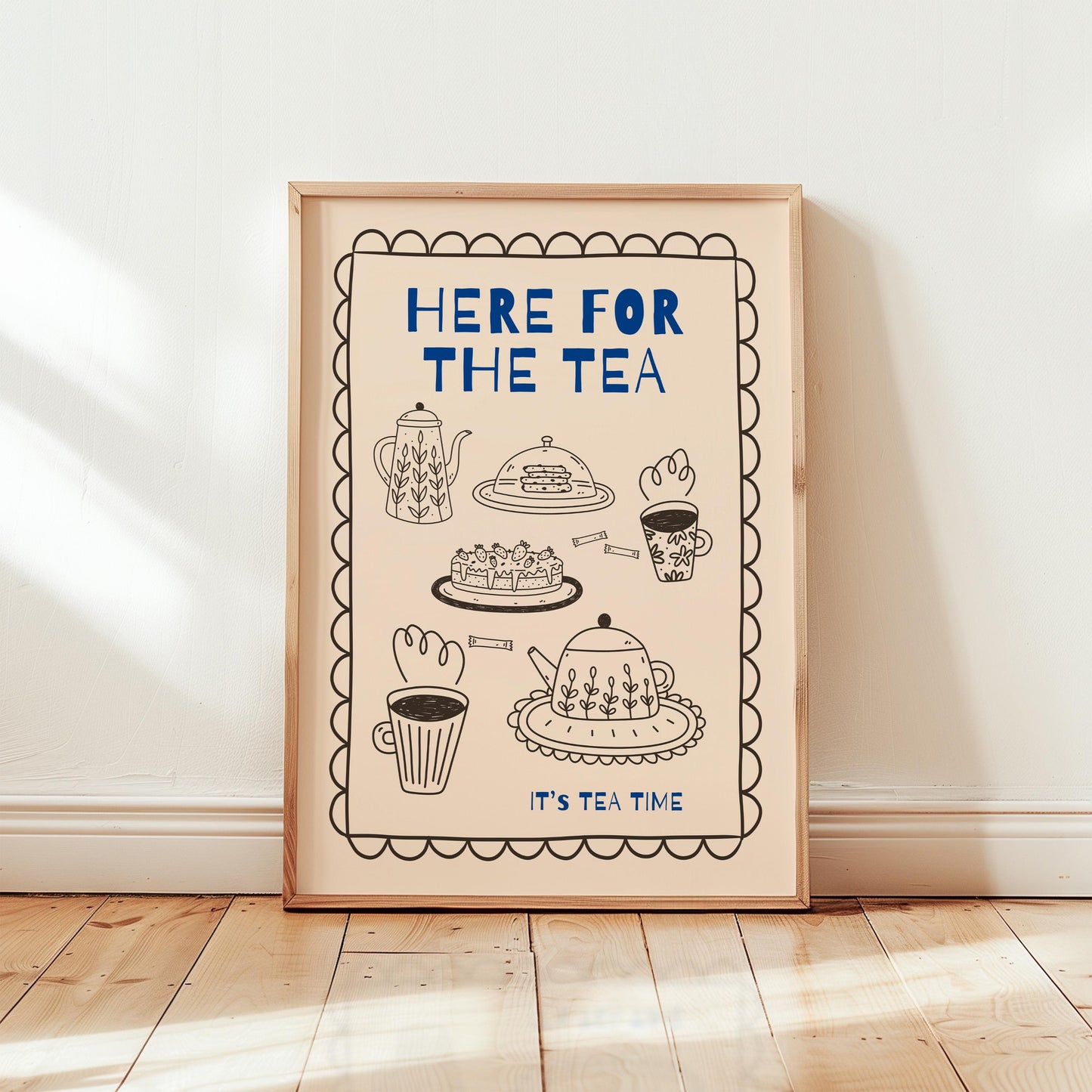 Kitchen Wall Art, Retro Tea Poster, Funny Dessert Print, Whimsical Mid Century Café Decor MR19