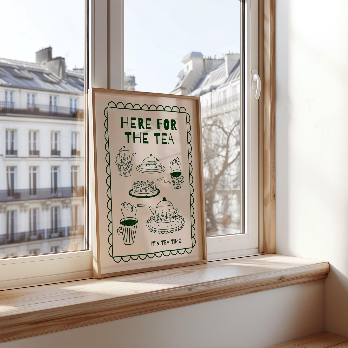 Kitchen Wall Art, Retro Tea Poster, Funny Dessert Print, Whimsical Mid Century Café Decor MR19