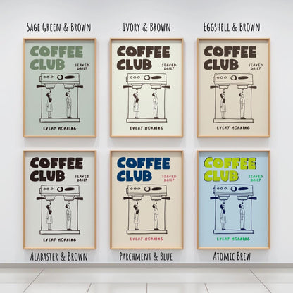 Coffee Club Retro Kitchen Print, Hand Drawn Cafe Poster, Coffee Lover Wall Art MR3