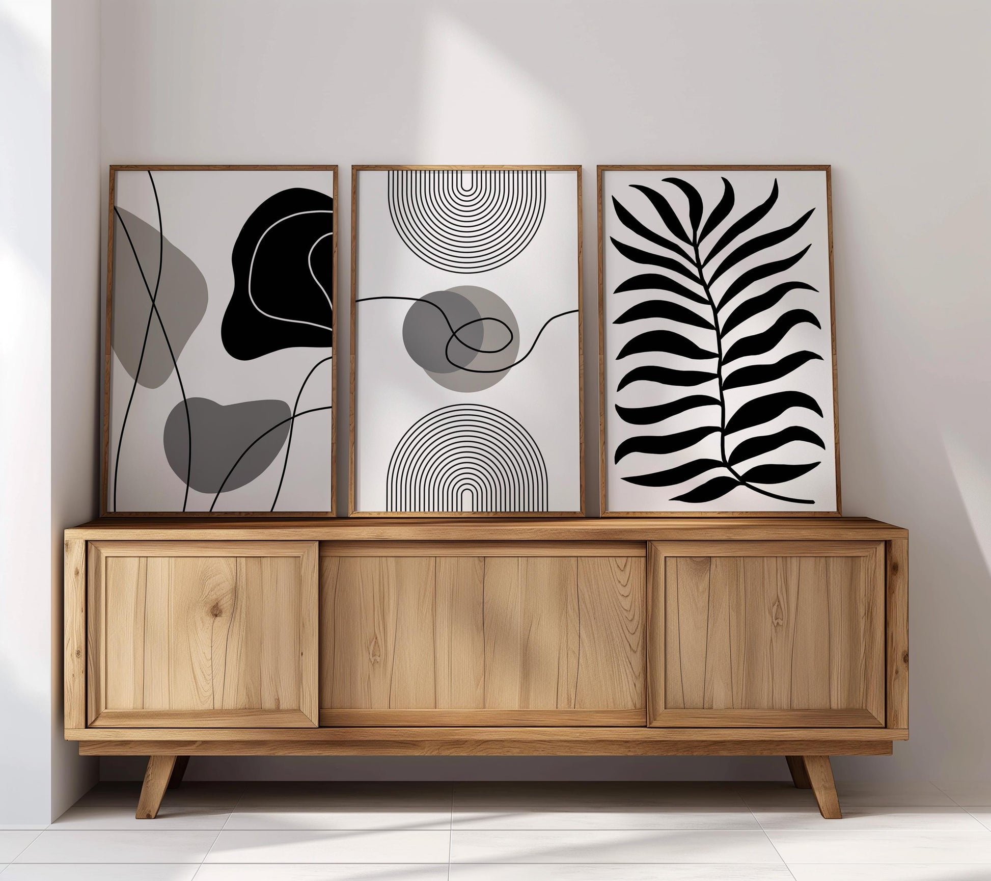 Minimalist Black and White Wall Art Set of 3, Modern Abstract Line Art, Scandinavian Botanical Prints, Neutral Living Room Decor Poster B37
