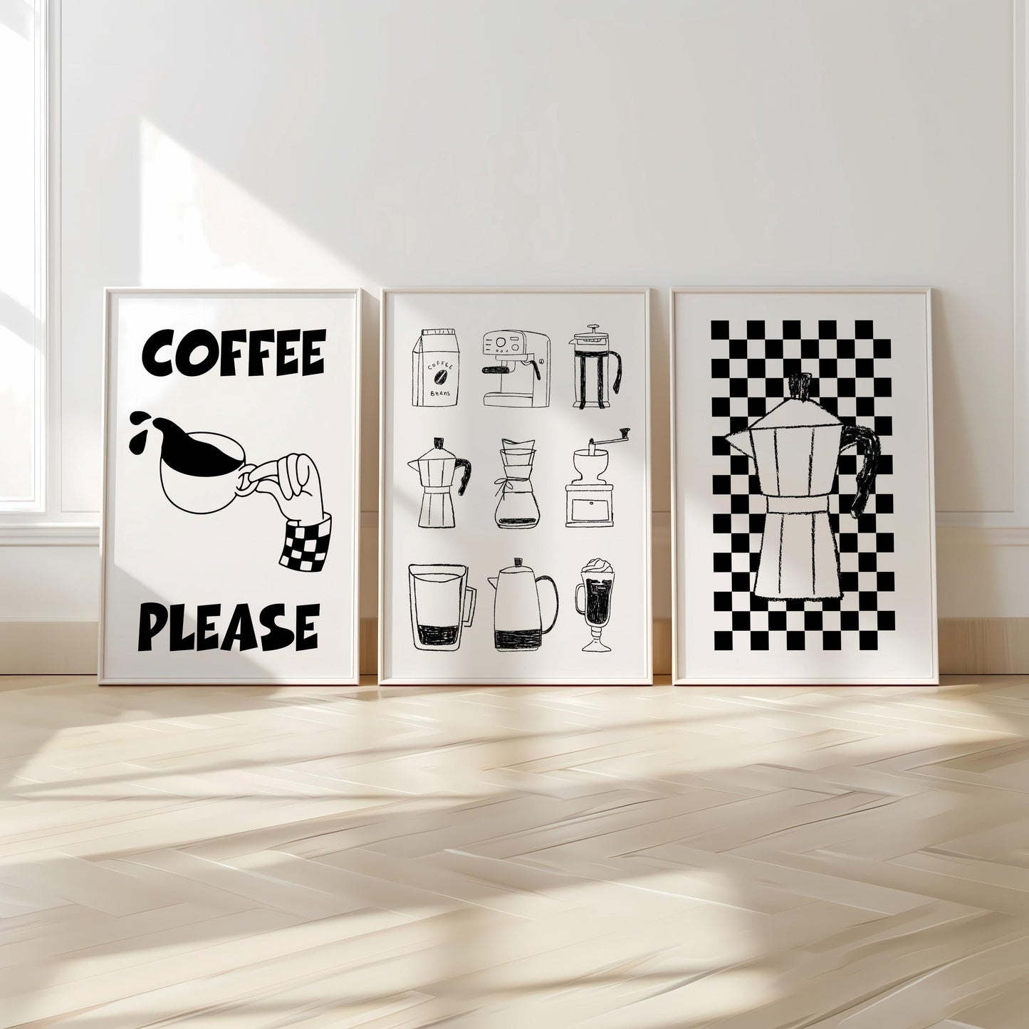 Black and White Coffee Art Print Set – Espresso & Moka Pot D134