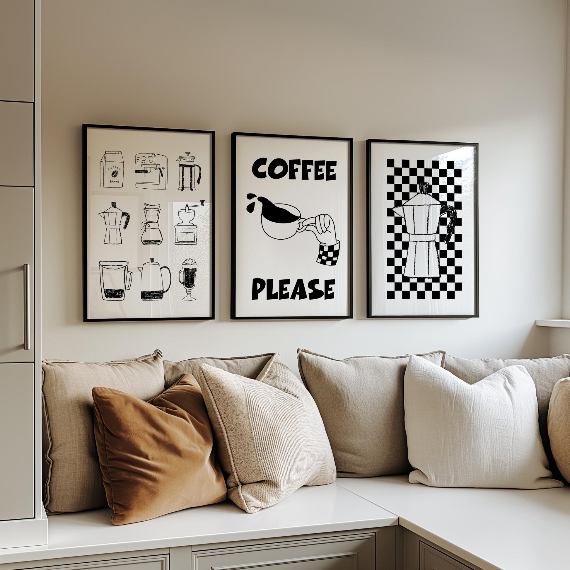 Black and White Coffee Art Print Set – Espresso & Moka Pot D134