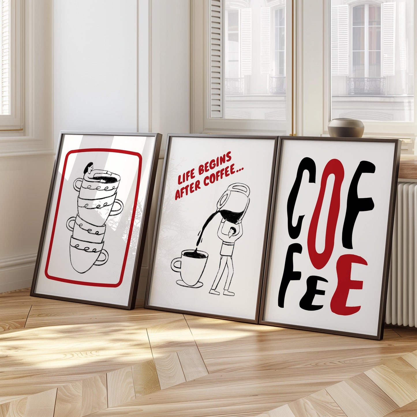 Coffee Prints Set of 3, Minimalist Coffee Wall Art, Kitchen and Cafe Decor, Barista Coffee Cup Posters, Coffee Lover Gift D118