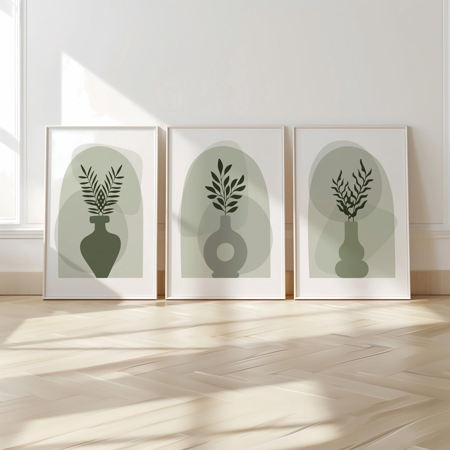 Boho Wall Prints, Set of 3 Boho Vase Wall Art, Sage Green Prints, Boho Abstract Posters, Geometric Home Poster, Calm Botanical Decor B025