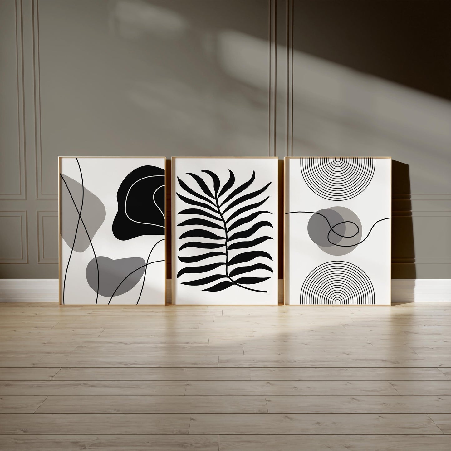 Minimalist Black and White Wall Art Set of 3, Modern Abstract Line Art, Scandinavian Botanical Prints, Neutral Living Room Decor Poster B37
