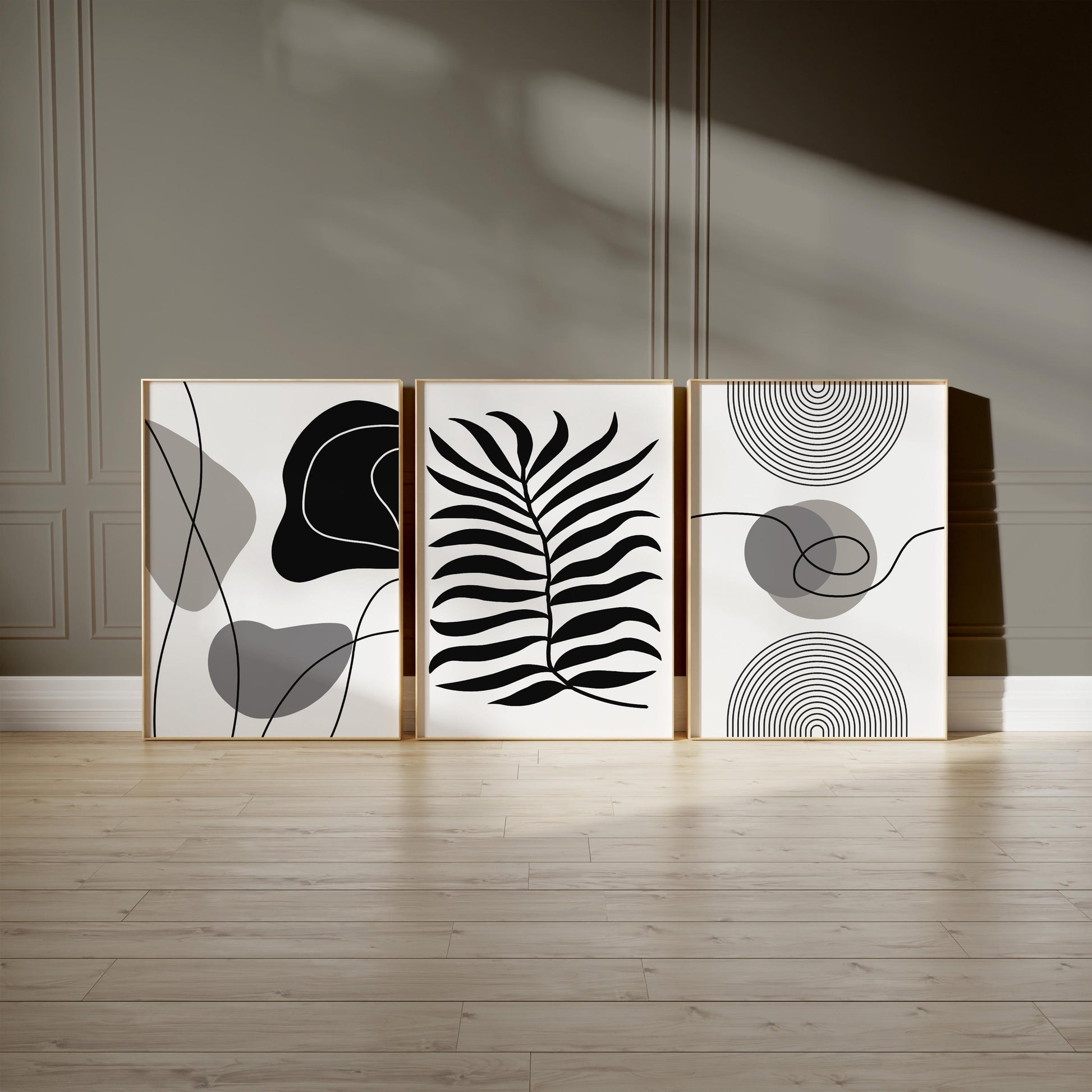 Minimalist Black and White Wall Art Set of 3, Modern Abstract Line Art, Scandinavian Botanical Prints, Neutral Living Room Decor Poster B37