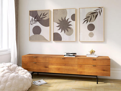 Set of 3 Boho Wall Art Prints, Earth Tone Boho Home Decor, Boho Abstract Geometric Posters, Beige Living Room Art, Sun Mid Century Art B017