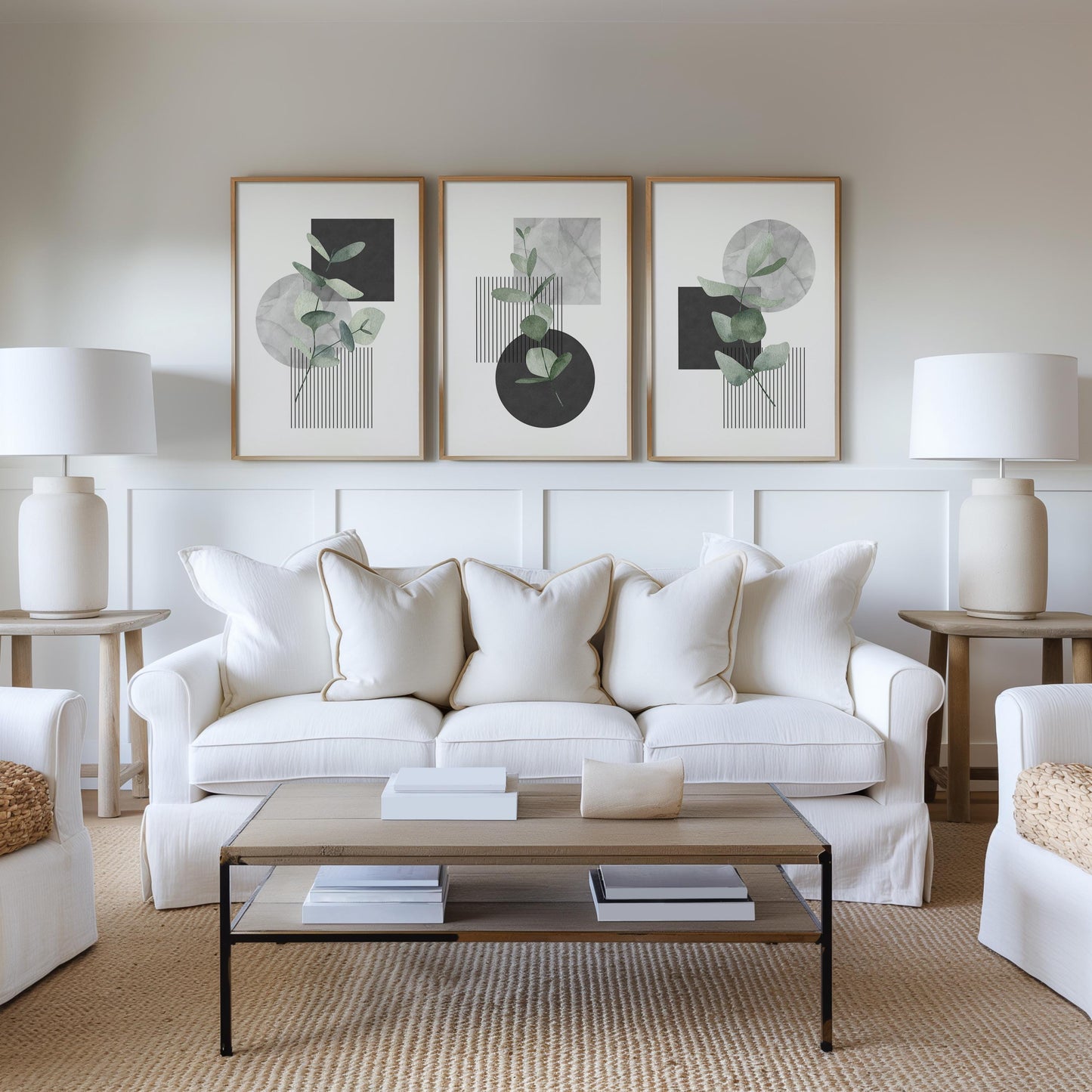 Minimal Botanical Wall Art Set of 3, Modern Eucalyptus Prints, Japandi Home Decor, Neutral Abstract Line Posters for Living Room Bedroom B32