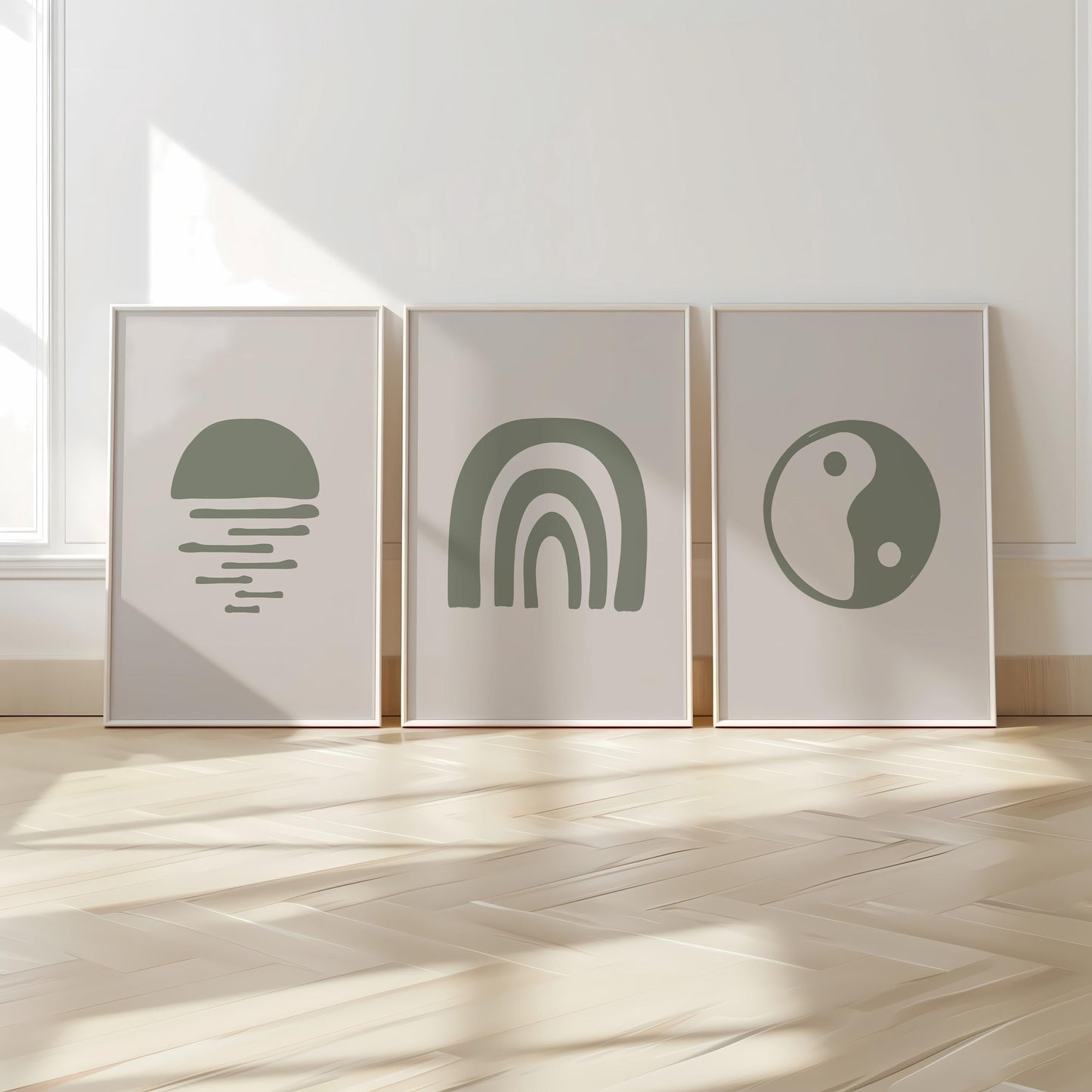 Boho Wall Art Prints, Set of 3 Earth Tone Boho Home Decor, Boho Abstract Geometric Posters, Rainbow Living Room Art, Yin Yang Symbol Art B29