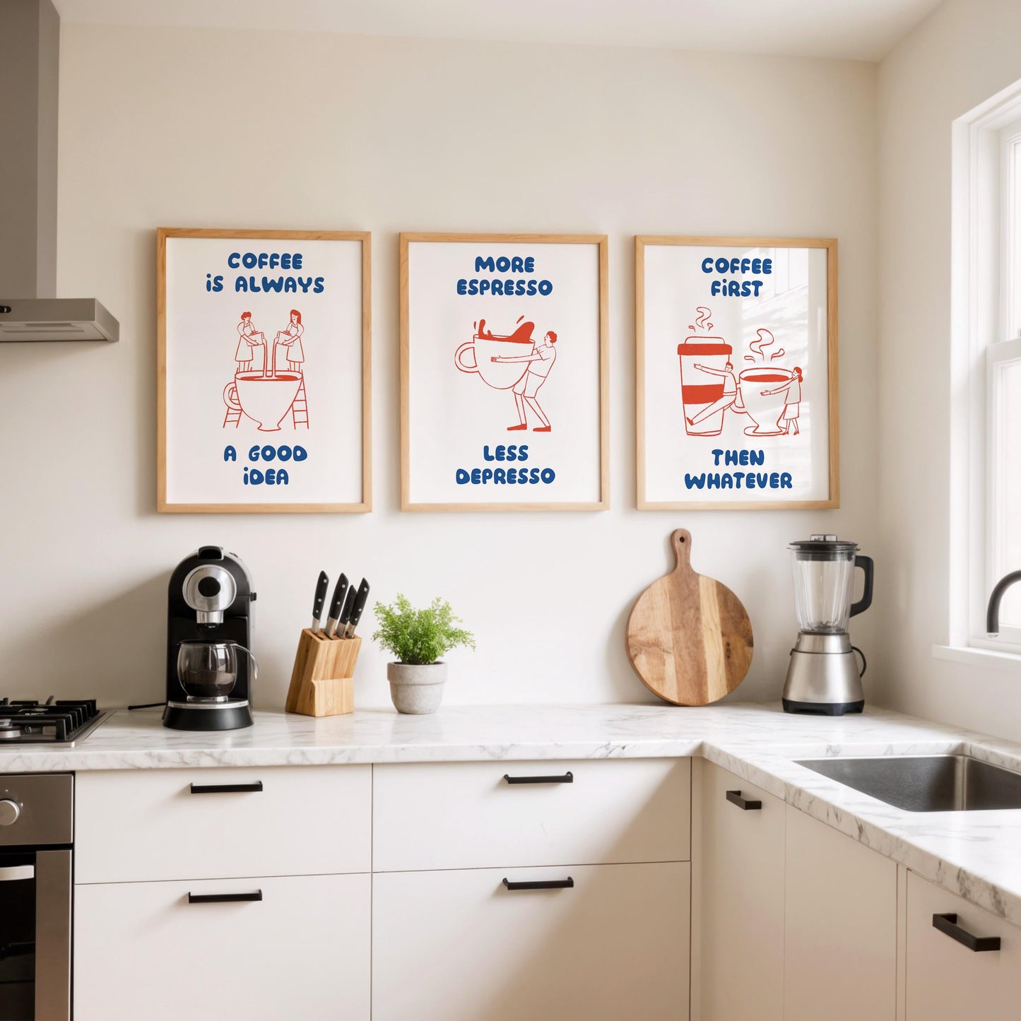 Funny Coffee Quote Poster Set – Espresso, Cafe Wall Art Trio (3 Prints) D135