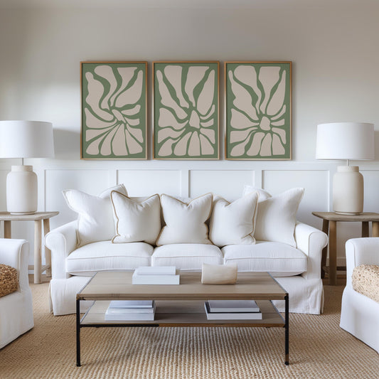 Sage Green Botanical Abstract Prints – Set of 3 Minimalist Wall Art B40