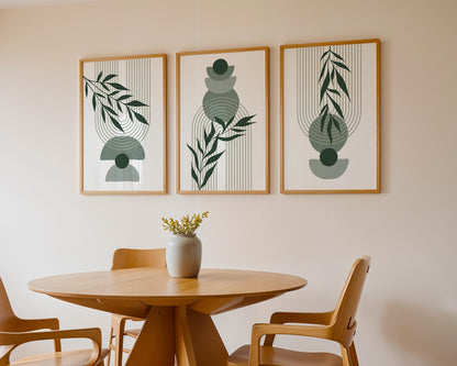 Boho Wall Prints, Set of 3 Wall Art, Sage Green Wall Prints, Boho Abstract Posters, Geometric Wall Poster, Bedroom Floral Wall Decor B022
