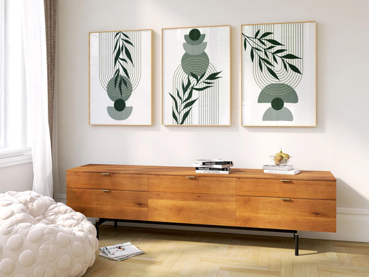 Boho Wall Prints, Set of 3 Wall Art, Sage Green Wall Prints, Boho Abstract Posters, Geometric Wall Poster, Bedroom Floral Wall Decor B022