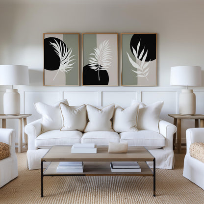 Modern Minimalist Botanical Wall Art Set of 3, Neutral Abstract Plant Prints, Scandinavian Home Decor, Living Room or Bedroom Art B36